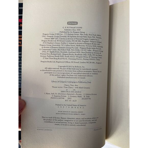 Threat Vector; Jack Ryan, Jr. - 0399160455, Tom Clancy, 2012 Hardcover - Picture 2 of 5